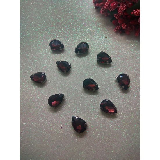 Стразы в цапах "Капля" цв. винный, цена за 1 шт